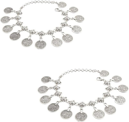 yueton Pack of 2 Vintage Bohemian Gypsy Coin Tassel Beach Anklet Chain Tribal Ethnic Retro Coin Bracelet...