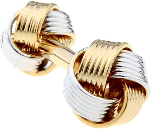 Knot 2 Two Tone Dual Ends Pair Cufflinks in a Presentation Gift Box & Polishing Cloth...