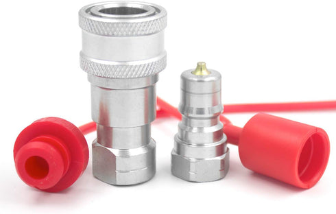 1/4" NPT Thread ISO-B Hydraulic Quick Disconnect Coupler Tractor Quick Coupling with Dust Caps...