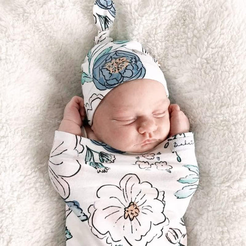 Baby Cocoon Swaddle Blanket Newborn Girl Swaddle and Headband Set Purple Soft Stretchy Flowers Floral Print Wrap Shower Gift (Animal)...