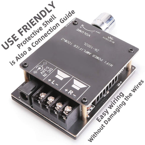Bluetooth Amplifier Board, 100W+100W Peak Output Power, 2.0 Channel DC:8-24V, Password Free Connect, BT 5.0 AMP Board for DIY Wireless Speakers Bo...