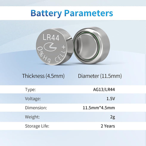 Ag13 Button Cell Batteries Alkaline 1.5 Volt LR44/ SR44/ L1154/ A76 /LR1154 /357A Coin Battery (40 Count (Pack of 1))...