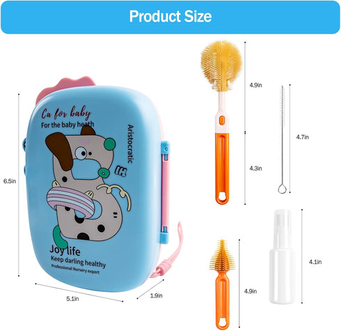 Baby Bottle Brush,6 in 1 Bottle Cleaner Brush Travel Kit with Extendable Silicone Bottle Brush,Drying Rack,Nipple Brush,Straw Brush,Soap Dispenser...
