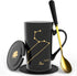 Leo Gifts for Women 15oz Ceramic Coffee Mug with Lid Spoon Coaster Astrology Mugs Upgrade Porcelain Tea Cup Leo Birthday Gifts (Black-Gold)...