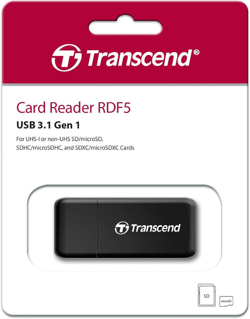 Transcend USB 3.0 SDHC/ SDXC/ microSDHC/ SDXC Card Reader, TS-RDF5K (Black)...