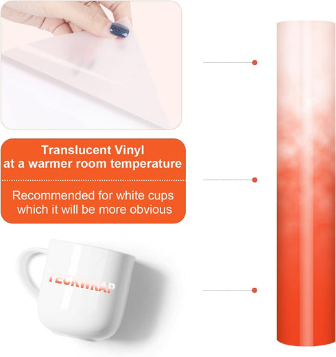 TECKWRAP Cold Color Changing Vinyl,Turns Bright Orange When Cold, Adhesive Vinyl for Craft Cutter, Stickers, Decals, 1ft x5ft...