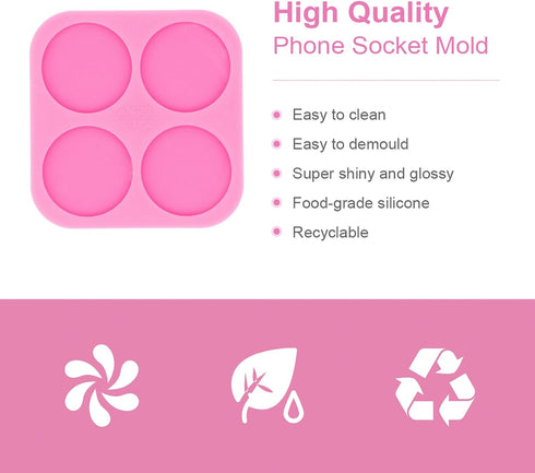 Super Glossy 1.7 inch Silicone Mold for DIY Round Phone Grip Resin Mold, 4-Cavity Circle Phone Socket Molds for Epoxy Resin, Jewelry Making Silico...
