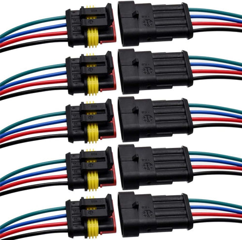 4 Pin Connector Waterproof Connector,Male and Female Way 16 AWG Wire Suitable for car Truck, Boat and Other Wire Connection (5 kit)...