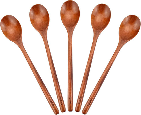 Wooden Spoons for Eating?9.06 inch Japanese Korean Log Unspliced Dinner Spoon Set of 5...