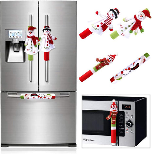 Aytai 4pcs Christmas Fridge Handle Covers Snowman Refrigerator Door Handle Cover Kitchen Appliance for Christmas Decorations
