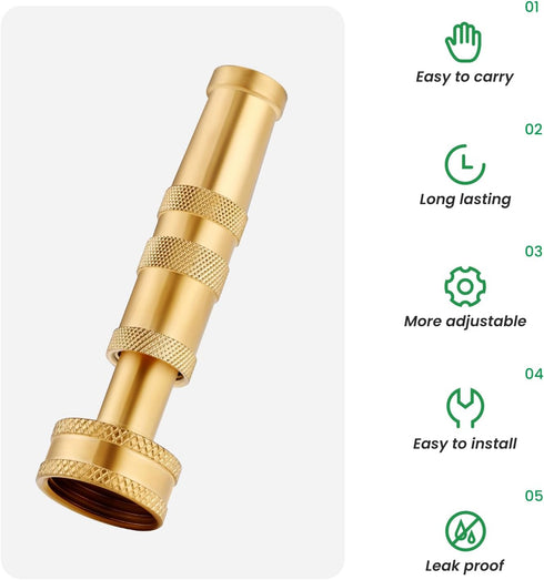 Watflow 3/4" Solid Brass Hose Nozzle - Heavy Duty High Pressure Hose Nozzle, Twist Hose Nozzle Sprayer for Watering Flowers, Lawns, Cleaning Groun...