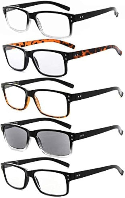 Eyekepper 5 Pack Reading Glasses for Men Includes Reader Sunglasses Spring Hinges Classic Cheater Glasses +1.75...