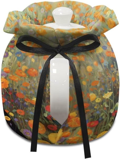 Black Cat Floral Print Tea Pot Cosy Cotton Tea Cozy for Teapots Dust Cover Insulated Kettle Cover Teapot Warmer for Home Kitchen Decorative Access...