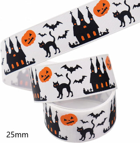 1'' x 25Yards Halloween Wired Edge Ribbon Halloween Handmade DIY Heat Transfer Ribbon Threaded Belt Ribbed Ribbon Satin Ribbon Holiday Decoration ...