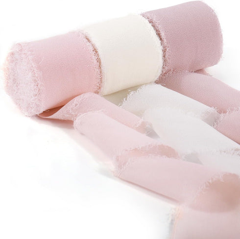 GLAMFIELDS Chiffon Ribbon Fringe Fabric Set 1.5" x 21Yd for Bouquets Wrapping, Wedding Invitations, Decorations, Gifts Wrapping & Bow Making,3 Rol...