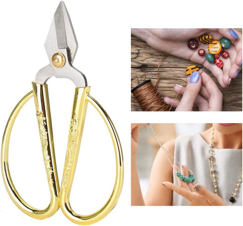 Sewing Scissors, Household Scissors with Large Golden Handle Small Silver Cutters Crafts Making Tool Ideal for Jewelry Processing Jewelry Making N...