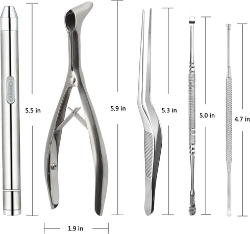Earwax Removal Kit 5 Pcs, Ear Wax Cleaning Tool Set, Ear Pick with LED Light USB Charging, Stainless Steel Ear Curette, Earwax Tweezer, Ear Canal ...