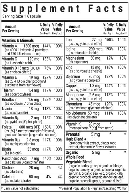 Bluebonnet Nutrition Ladies’ One Prenatal Whole Food-Based Multiple, Daily Nutrition*, Prenatal & Postnatal Health*, Non-GMO, Kosher, Gluten-Free,...