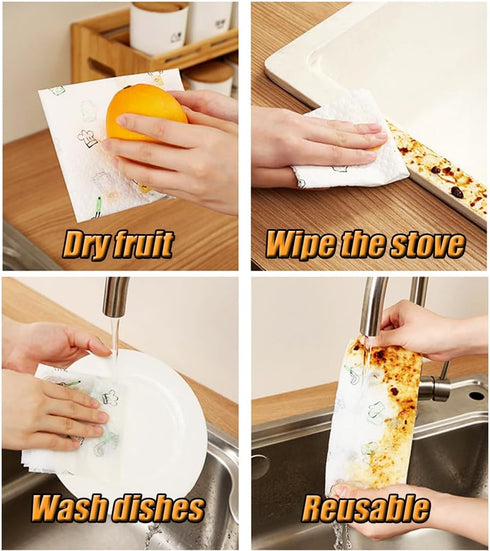 70 Sheets Disposable Towels Cleaning Cloth Dish Cloth Dish Towels Multi-Purpose Wipes and 5 PCS Reusable Microfiber Towels Wash Cloths for Home Ki...