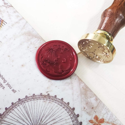 Wax Seal Stamp Kit, Set of 6 Sealing Wax Stamp with Brass Head Wooden Handle (Moon & Sun World Map Dinosaur Skeleton Bumblebee Octopus Design)...