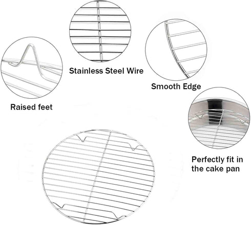 TeamFar Round Cooling Rack Set of 2, 7½ Inch Round Baking Steaming Roasting Rack Set Stainless Steel, Healthy & Dishwasher Safe, Mirror Finish & R...