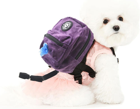 FLAdorepet Dog Backpack Harness with Leash, Dog Poop Bag Dispenser, Pet Self Carrier Adjustable Travel Hiking Walking Harness Backpack for Small M...