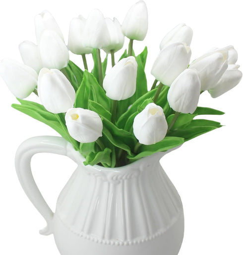 Artificial Tulips 10 Heads Mini Real Touch Artificial Flowers Fake Tulip for Home Decor Wedding Party DIY Bouquet Flowers (White)...