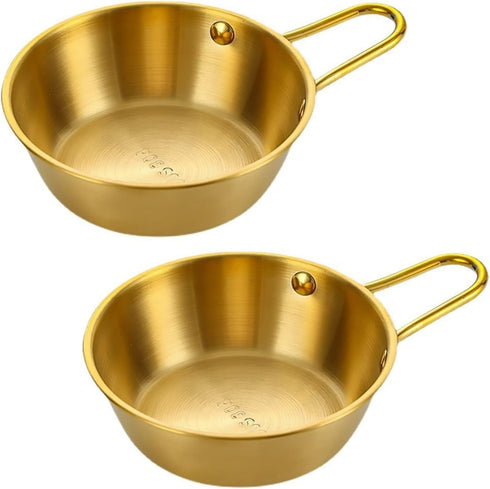 2Pcs Makgeolli Bowls, 304 Stainless Steel Korean Traditional Bowls Round Rice Bowl Wine Cup with Handle, Hiking Soup Dish Food Bowl Camp Cup (Larg...