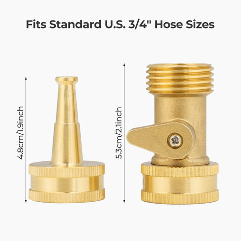 Heavy Duty Brass Hose Nozzle, 3/4" GHT Jet Nozzle High Pressure Garden Water Hose Sprayer Nozzle with Shut Off Valve, Hose Nozzle Sprayer for Hose...