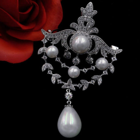 Royal Vintage Silver-Tone Double Loop Brooch Pins with Foiled Mother of Pearl Drops...