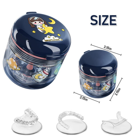 DIY pattern Denture Cup, Definitely No-Leak Denture Bath Box, Denture Case with Strainer & Mirror,Completely Clean Care for Retainer case, With br...