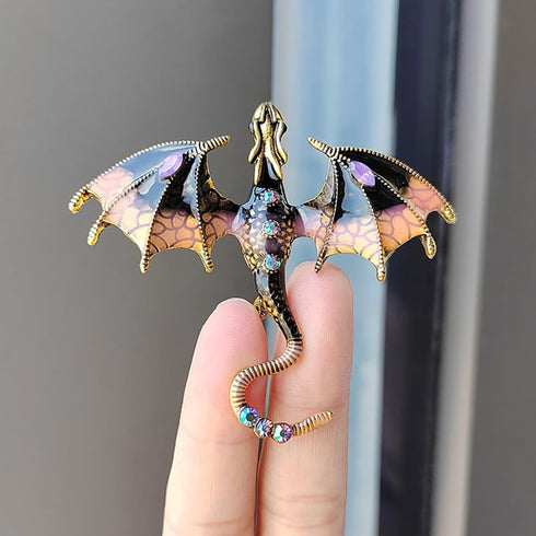 Enamel Pterosaur Dragon Brooch Pin,Colorful Rhinestone Dinosaur Animal Suit Lapel Pin Crystal Dragon Wings Badge Coat Pin Jewelry for Women Men...