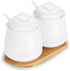 HAOTOP Ceramic Sugar Bowl 2 Pack, PorcelainJar with Tray, Spoon and Lid for Sugar, Pepper, Coffee, Spice, Salt, 12 Ounces (White)...