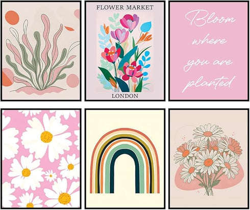Posterizer 6 pcs-Pink Danish Pastel Boho Flower Market Posters-Collectibles & Fine Art-Abstract & Modern Art-Gift for Street Art, Mural Fans-Decor...