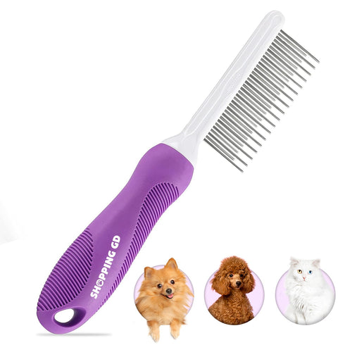Detangling Pet Comb for Dogs & Cats with Long & Short Stainless Steel Metal Teeth for Removes Tangles and Knots - Detangler Grooming Tool for Dema...