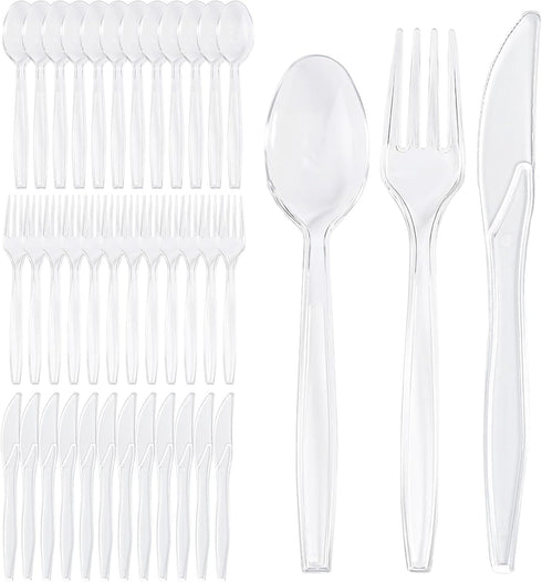 360 Count Extra Heavy Duty Clear Plastic Silverware,120 Forks,120 Spoons,120 Knives,BPA-Free,Heat Resistant,Disposable Plastic Utensils Set for Ho...