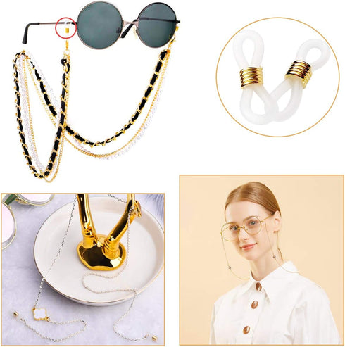 TTSAM 40 Pieces Eyeglass Chain Ends Adjustable Rubber Spectacle End Connectors for Eye Glasses Holder Necklace Chain (White and Gold)...