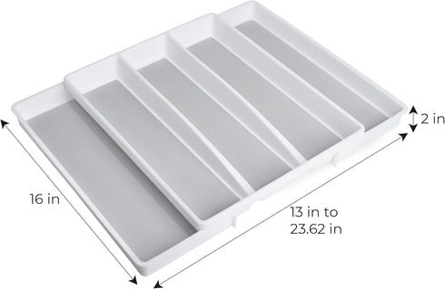 Smart Design Expandable 5 Compartment Plastic Drawer Organizer - Non-Slip Lining and Feet - BPA Free - Utensils, Flatware, Office, Personal Care, ...
