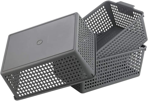 Gloreen 3 Pack Large Plastic Storage Baskets, Multipurpose Storage Basket for Organizer, Grey...