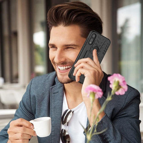 for Moto E Phone Case, Motorola e Case with HD Screen Protector, Shockproof Silicone Protective with Kickstand Hard Phone Cover for Moto E (2020) ...