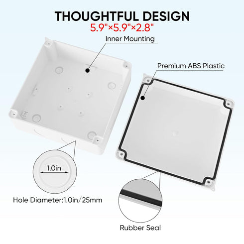 TICONN Electrical Junction Box, IP65 Splash-proof ABS Plastic Project Box Electrical Enclosure (5.9"×5.9"×2.8")...