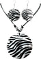 Zebra Stripes Shell Jewelry Set - Black and White Stripe Round Pendant Necklace and Earrings for Women Statement Stylish Jewelry...