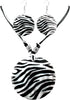 Zebra Stripes Shell Jewelry Set - Black and White Stripe Round Pendant Necklace and Earrings for Women Statement Stylish Jewelry...