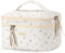 Quilted Makeup Bag, Cotton Cosmetic Bag with Handle Double Layer Travel Toiletry Bag for Women Cute Aesthetic Floral Makeup Bag (Double Cherry)...