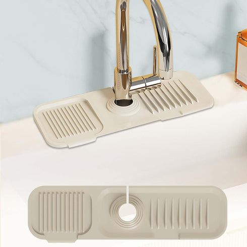 Kitchen Sink Splash Guard Silicone Faucet Mat Handle Drip Catcher Tray, 5°Slope Anti-Slip Sink Draining Pad Behind Faucet for Kitchen & Bathroom C...