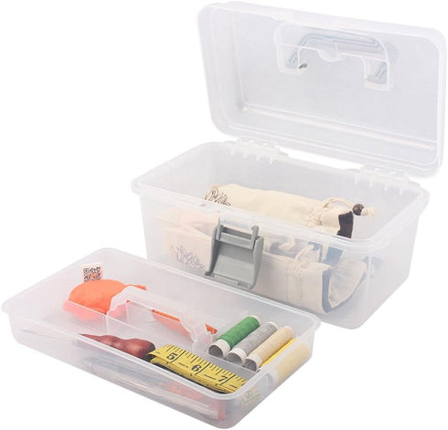 BangQiao Multipurpose Plastic Storage Container Box with Handle and Latch Lock, Clear Gray...