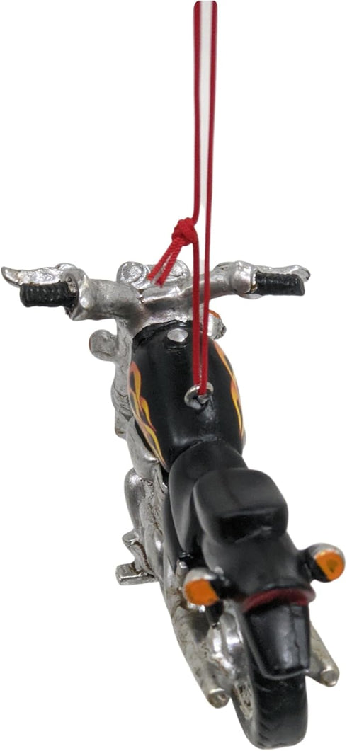 Black Motorcycle With Flames Resin Hanging Christmas Ornament...