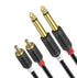 J&D Dual 1/4 inch TS to Dual RCA Stereo Audio Interconnect Cable, Gold Plated Audiowave Series 2 x 6.35 mm Male TS to 2 RCA Male PVC Shelled Adapt...