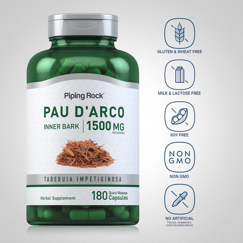 Piping Rock Pau d'Arco Capsules | 1500mg | 180 Count | Inner Bark | Herbal Extract Supplement | Non-GMO, Gluten Free...