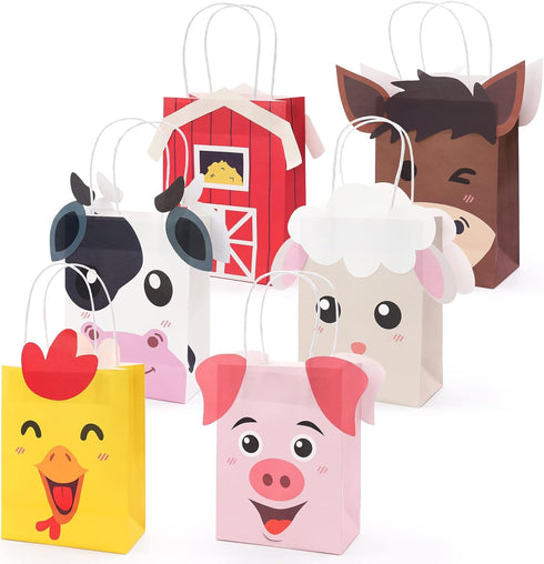 Faisichocalato Farm Animal Party Favor Bags with Handles Farm Themed Birthday Party Supplies Barnyard Birthday Gift Pack of 12 Treat Goody Bags Kr...